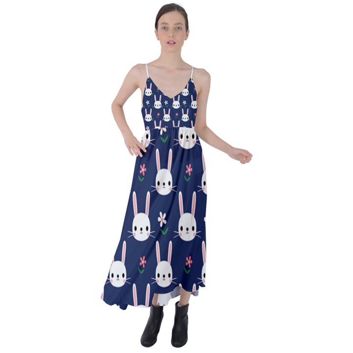 Cute Bunny Pattern, Easter, Koteto Tie Back Maxi Dress