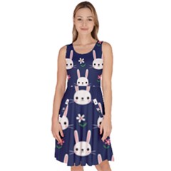 Cute Bunny Pattern, Easter, Koteto Knee Length Skater Dress With Pockets