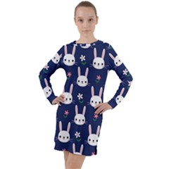 Cute Bunny Pattern, Easter, Koteto Long Sleeve Hoodie Dress