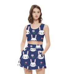 Cute Bunny Pattern, Easter, Koteto Women s Crop Top Pleated Skater Rave Skirt