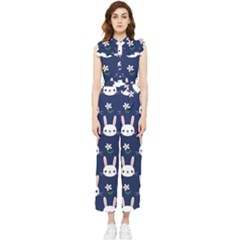 Cute Bunny Pattern, Easter, Koteto Women s Frill Top Chiffon Jumpsuit