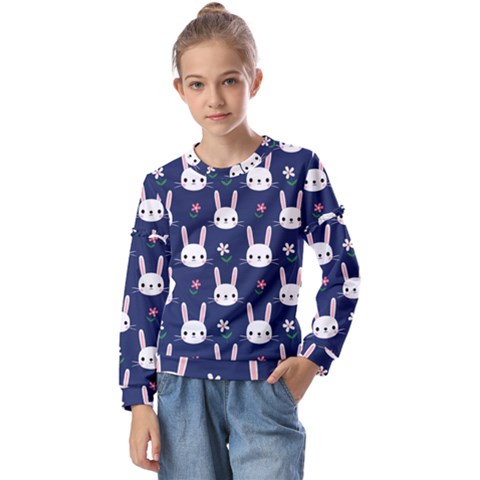 Cute Bunny Pattern, Easter, Koteto Kids  Long Sleeve T-shirt With Frill  by kyorashop23