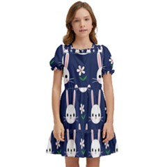 Cute Bunny Pattern, Easter, Koteto Kids  Puff Sleeved Dress