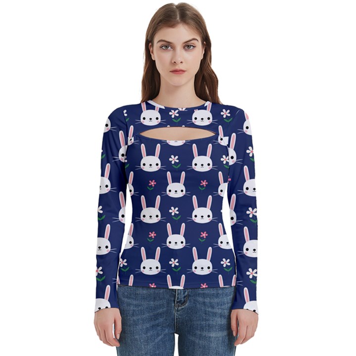 Cute Bunny Pattern, Easter, Koteto Women s Cut Out Long Sleeve T-Shirt