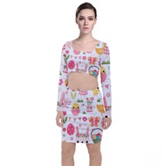 Cute Easter Bunny, Koteto, Animal, Baby Long Sleeve Crop Top & Bodycon Skirt Set