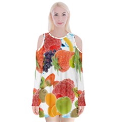 Fruits, Drip, Fruit, Paint, Spring Velvet Long Sleeve Shoulder Cutout Dress