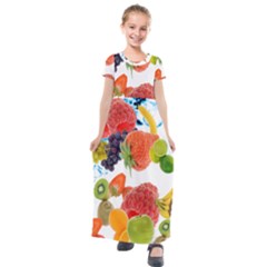 Fruits, Drip, Fruit, Paint, Spring Kids  Short Sleeve Maxi Dress