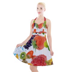 Fruits, Drip, Fruit, Paint, Spring Halter Party Swing Dress 