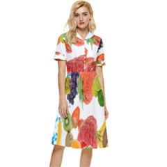 Fruits, Drip, Fruit, Paint, Spring Button Top Knee Length Dress