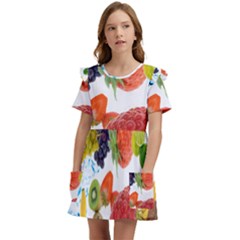 Fruits, Drip, Fruit, Paint, Spring Kids  Frilly Sleeves Pocket Dress