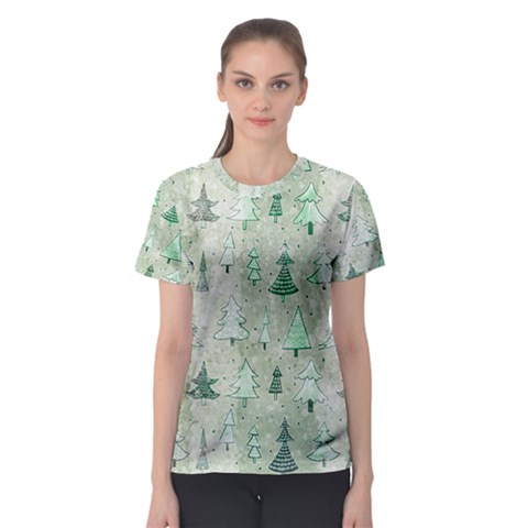 Green Christmas Trees, Cute, Doodle Women s Sport Mesh T-shirt by kyorashop23