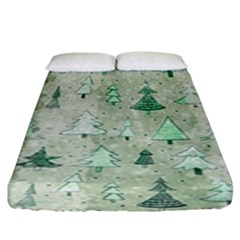 Green Christmas Trees, Cute, Doodle Fitted Sheet (king Size)