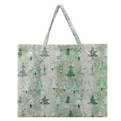 Green Christmas Trees, Cute, Doodle Zipper Large Tote Bag