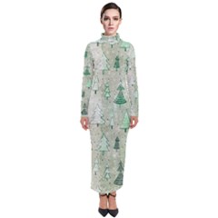 Green Christmas Trees, Cute, Doodle Turtleneck Maxi Dress