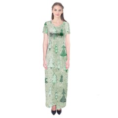 Green Christmas Trees, Cute, Doodle Short Sleeve Maxi Dress