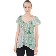 Green Christmas Trees, Cute, Doodle Lace Front Dolly Top