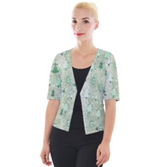 Green Christmas Trees, Cute, Doodle Cropped Button Cardigan