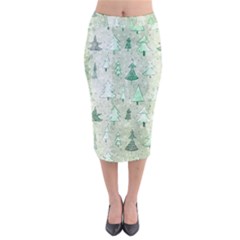 Green Christmas Trees, Cute, Doodle Velvet Midi Pencil Skirt