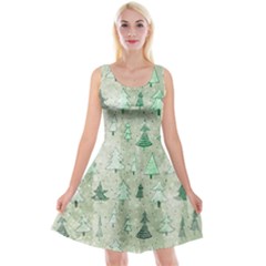 Green Christmas Trees, Cute, Doodle Reversible Velvet Sleeveless Dress