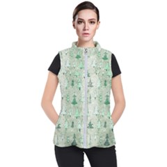 Green Christmas Trees, Cute, Doodle Women s Puffer Vest