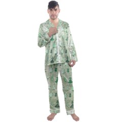 Green Christmas Trees, Cute, Doodle Men s Long Sleeve Satin Pajamas Set