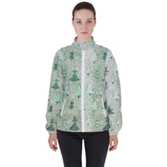 Green Christmas Trees, Cute, Doodle Women s High Neck Windbreaker