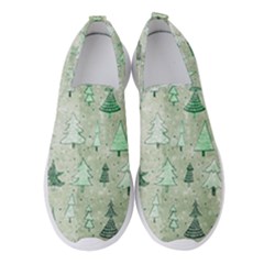 Green Christmas Trees, Cute, Doodle Women s Slip On Sneakers