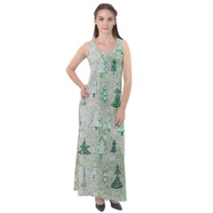 Green Christmas Trees, Cute, Doodle Sleeveless Velour Maxi Dress