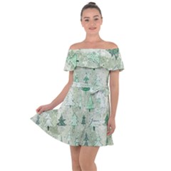 Green Christmas Trees, Cute, Doodle Off Shoulder Velour Dress