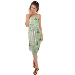 Green Christmas Trees, Cute, Doodle Waist Tie Cover Up Chiffon Dress