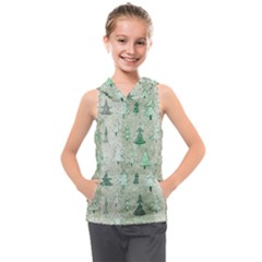 Green Christmas Trees, Cute, Doodle Kids  Sleeveless Hoodie by kyorashop23