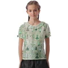 Green Christmas Trees, Cute, Doodle Kids  Frill Chiffon Blouse