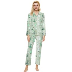 Green Christmas Trees, Cute, Doodle Womens  Long Sleeve Velvet Pocket Pajamas Set