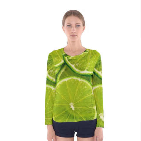 Lime Slices Close Up, Fresh, Fruit, Green Lemon Women s Long Sleeve T-shirt by kyorashop23