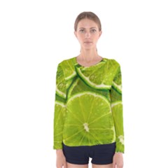 Lime Slices Close Up, Fresh, Fruit, Green Lemon Women s Long Sleeve T-shirt