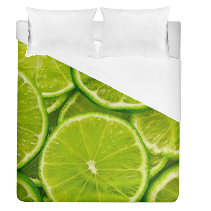 Lime Slices Close Up, Fresh, Fruit, Green Lemon Duvet Cover (Queen Size)