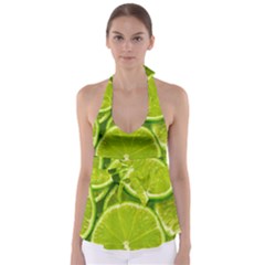 Lime Slices Close Up, Fresh, Fruit, Green Lemon Tie Back Tankini Top