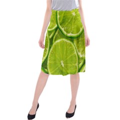 Lime Slices Close Up, Fresh, Fruit, Green Lemon Midi Beach Skirt by kyorashop23