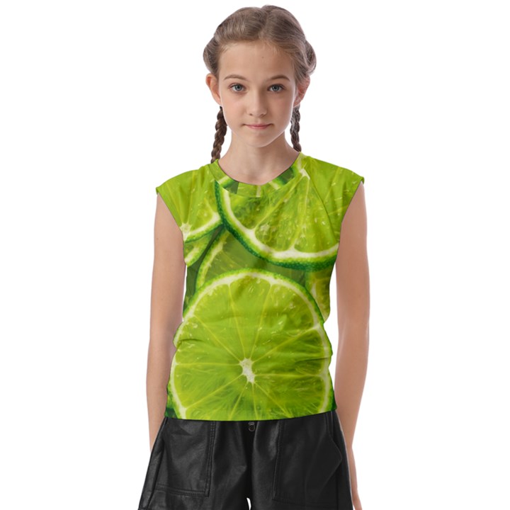 Lime Slices Close Up, Fresh, Fruit, Green Lemon Kids  Raglan Cap Sleeve T-Shirt