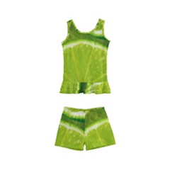 Lime Slices Close Up, Fresh, Fruit, Green Lemon Kids  Boyleg Swimsuit