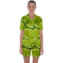 Lime Slices Close Up, Fresh, Fruit, Green Lemon Satin Short Sleeve Pajamas Set View1