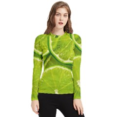 Lime Slices Close Up, Fresh, Fruit, Green Lemon Women s Long Sleeve Rash Guard by kyorashop23