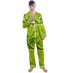 Lime Slices Close Up, Fresh, Fruit, Green Lemon Men s Long Sleeve Satin Pajamas Set by kyorashop23