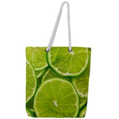 Lime Slices Close Up, Fresh, Fruit, Green Lemon Full Print Rope Handle Tote (large) by kyorashop23