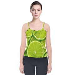 Lime Slices Close Up, Fresh, Fruit, Green Lemon Velvet Spaghetti Strap Top