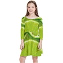 Lime Slices Close Up, Fresh, Fruit, Green Lemon Kids  Quarter Sleeve Skater Dress View1