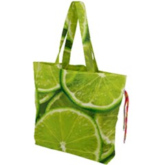 Lime Slices Close Up, Fresh, Fruit, Green Lemon Drawstring Tote Bag