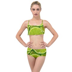 Lime Slices Close Up, Fresh, Fruit, Green Lemon Layered Top Bikini Set