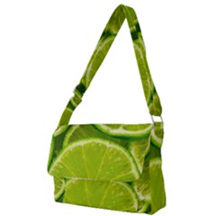 Lime Slices Close Up, Fresh, Fruit, Green Lemon Full Print Messenger Bag (s)