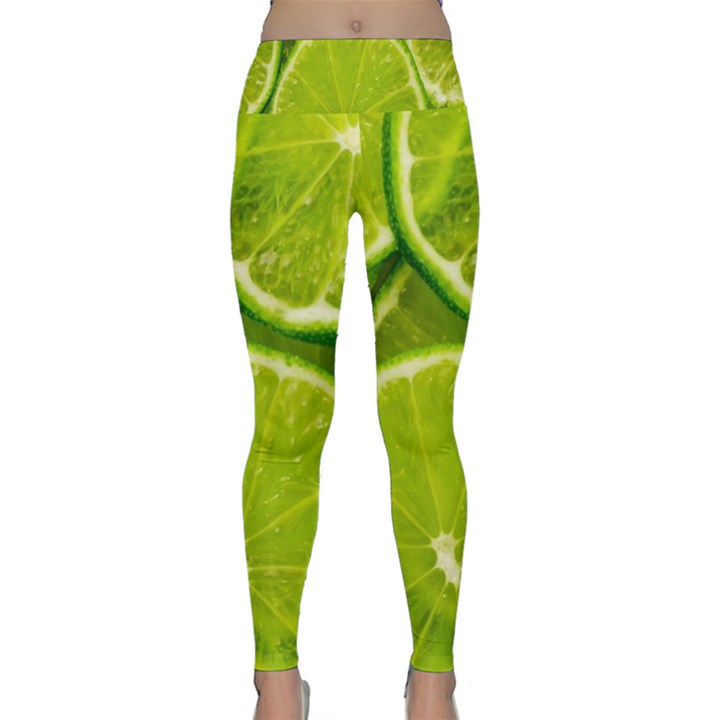 Lime Slices Close Up, Fresh, Fruit, Green Lemon Lightweight Velour Classic Yoga Leggings